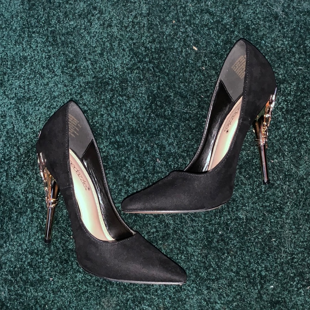 Black and gold heels